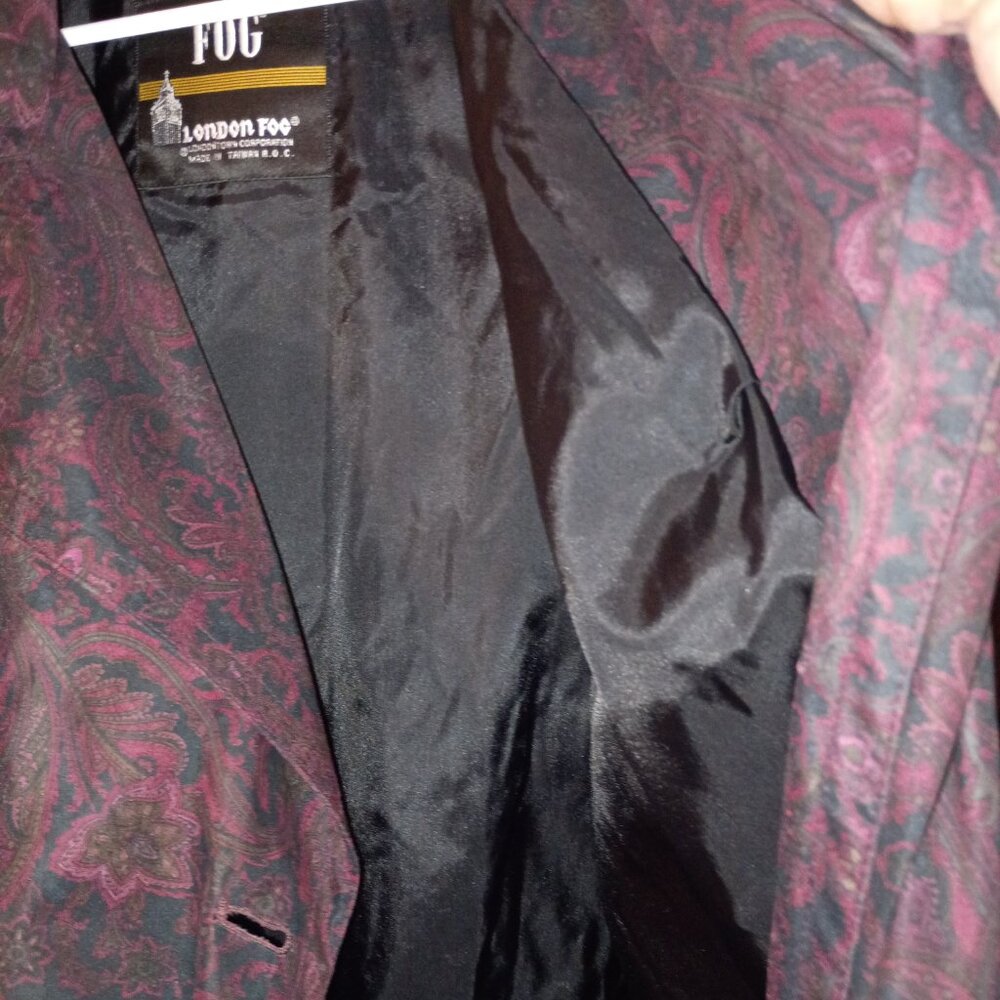 Vintage London Fog Paisley Trench Coat Womens 8 Petite Burgundy Long Overcoat - Picture 4 of 6